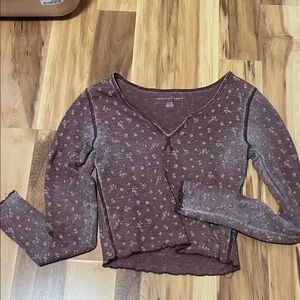 American Eagle Outfitters Floral Long Sleeve Top - Burgandy